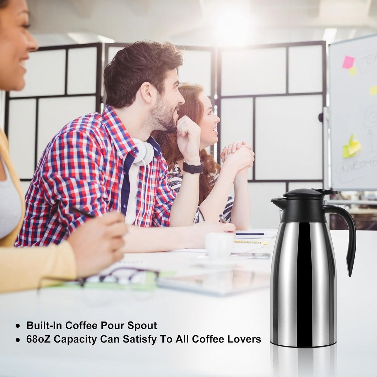 70 oz Thermal Coffee Carafe, Updated Insulated Stainless Steel Coffee Carafes for Keeping Hot Coffee &amp; Water Hot Beverage-12Hours, Double Walled Vacuum Coffee Carafe(Pink)