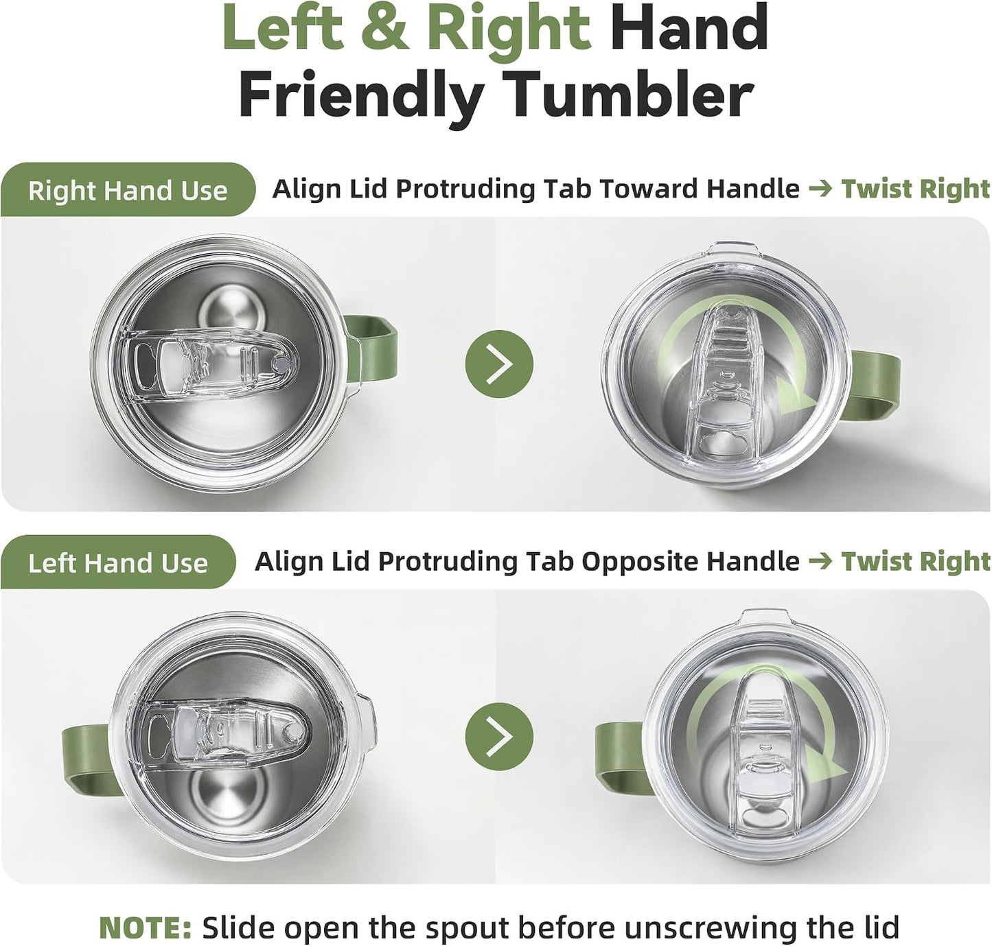 30 oz Stainless Steel Tumblers Bulk with Handle and Lid, 4 Pack | Powder Coated, Double Wall Vacuum Insulated, Leak Proof Lid, Keep Drinks Cold and Hot, for office, party, camping,Army Green