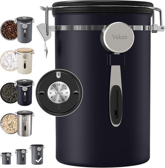 Veken Coffee Canister, 39OZ Large, Airtight Stainless Steel Food Storage Container for 2.2lbs Coffee Beans, Ground, Sugar,