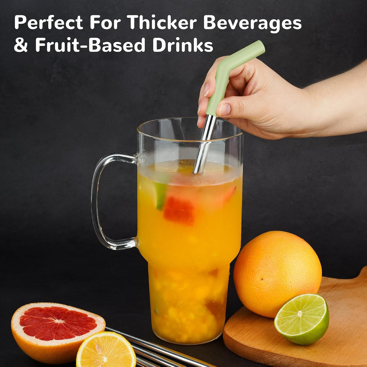 Tomorotec 6PCS Stainless Steel Straws with Silicone Tip Fit for Stanley Cup