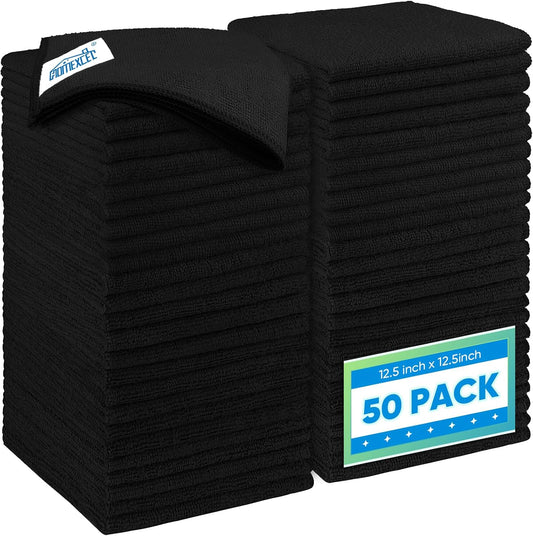 HOMEXCEL Black Microfiber Cleaning Cloth 50 Pack, 12.5 x 12.5 inch Microfiber Towels for Cars, Ultra Absorbent Car Washing