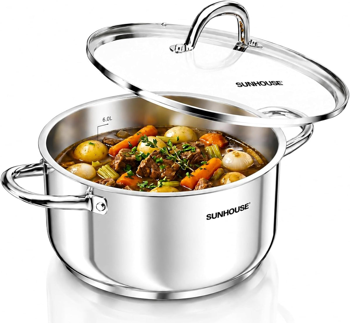 SUNHOUSE 8 Quart Stock Pot with Lid - 3-Ply Bottom Stainless Steel Pasta Cooking Canning Dutch Oven Pot - Induction Compatible for All Stovetops - Dishwasher Safe & Oven Safe