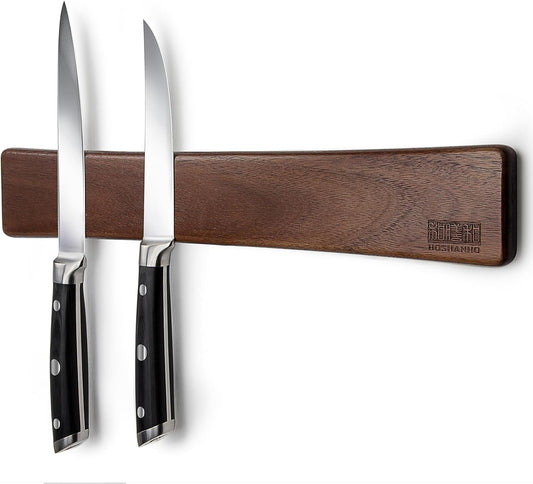 HOSHANHO Magnetic Knife Strips, Magnetic Knife Holder for Wall 16 Inch, Acacia Wood Knife Magnetic Strip Use as Knife Bar,