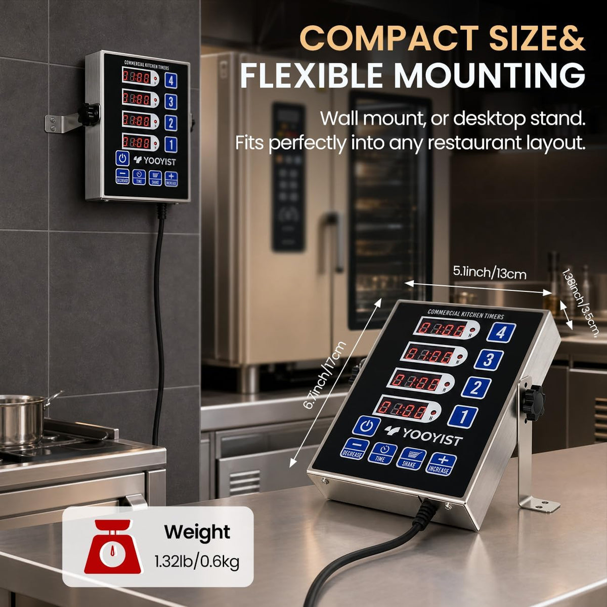 Commercial 4 Channel Digital Kitchen Timer Loud Alarm Cook Timer