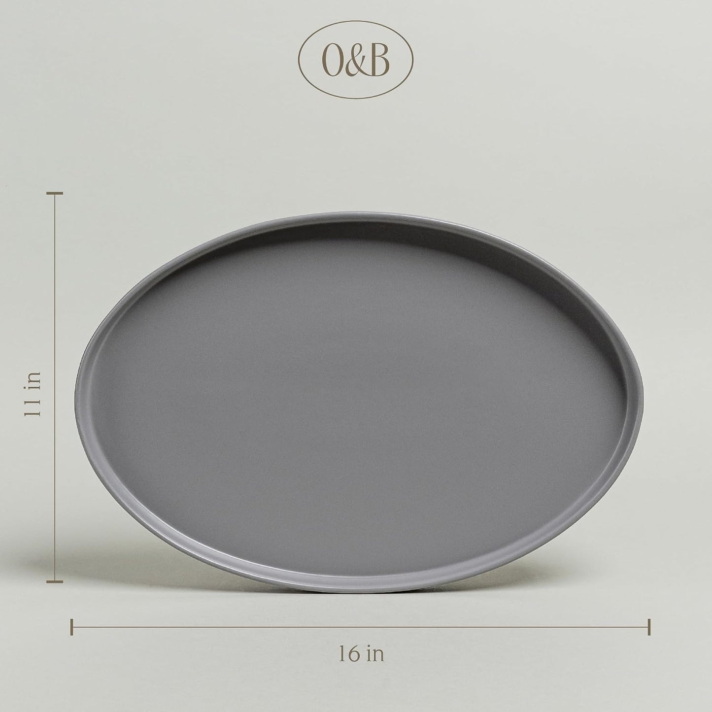 Over&amp;Back Stackable Stoneware Serving Platter - Elegant 1-Piece Oval Serving Platter to Complete Your Kitchen Set - Perfect for Appetizers, Desserts, and More - 16" L x 11" W - Semi-Matte Charcoal