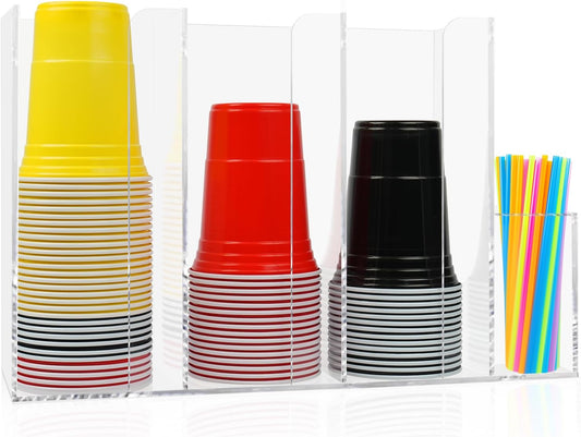 4 Compartments Acrylic Cup and Lid Holder, Clear Disposable Coffee Cup Holder Organizer,Cup Dispenser for Kitchen Bar Shop