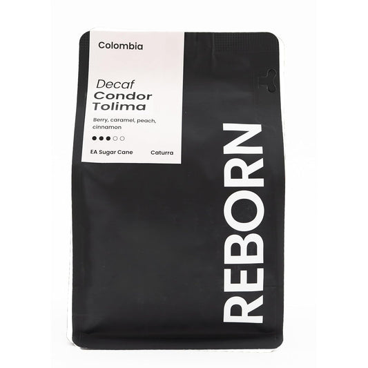 Reborn Coffee Specialty Whole Bean Decaf Coffee, Medium Roast, 12 Ounce, Colombia Condor Tolima, Flavor Notes of Berry,