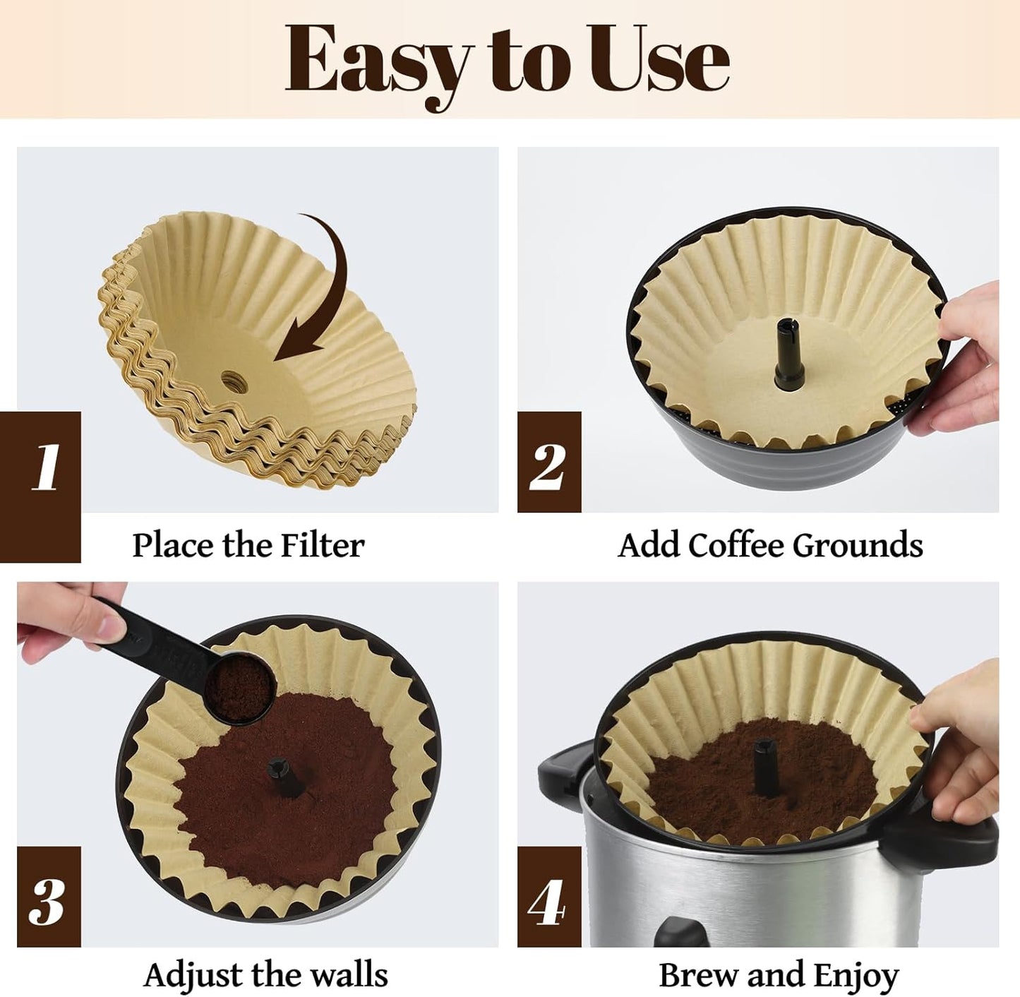 150Pcs Unbleached Paper Coffee Filters for Hamilton Beach 45 Cup 40515G | Disposable Large Coffee Filters for Most 30-50 Cup Coffee Maker, Unbleached, Easy Cleanup, Fast Flow, Smooth Coffee Filters