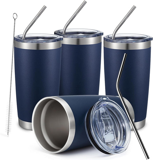 COMOOO 20oz Stainless Steel Navy Tumbler Bulk with Lid and Straw Insulated Coffee Tumbler Cup Double Wall Vacuum Travel Mug