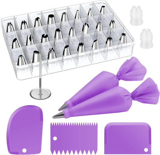Kootek 32-Piece Piping Bags and Tips Set with 24 Icing Piping Tips, 2 Reusable Pastry Bags 12 Inch, Reusable Piping Icing