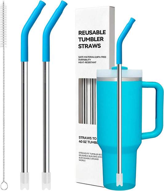 12" Metal Straws With Silicone Tip For Stanley Quencher H2.0 40 oz Tumbler