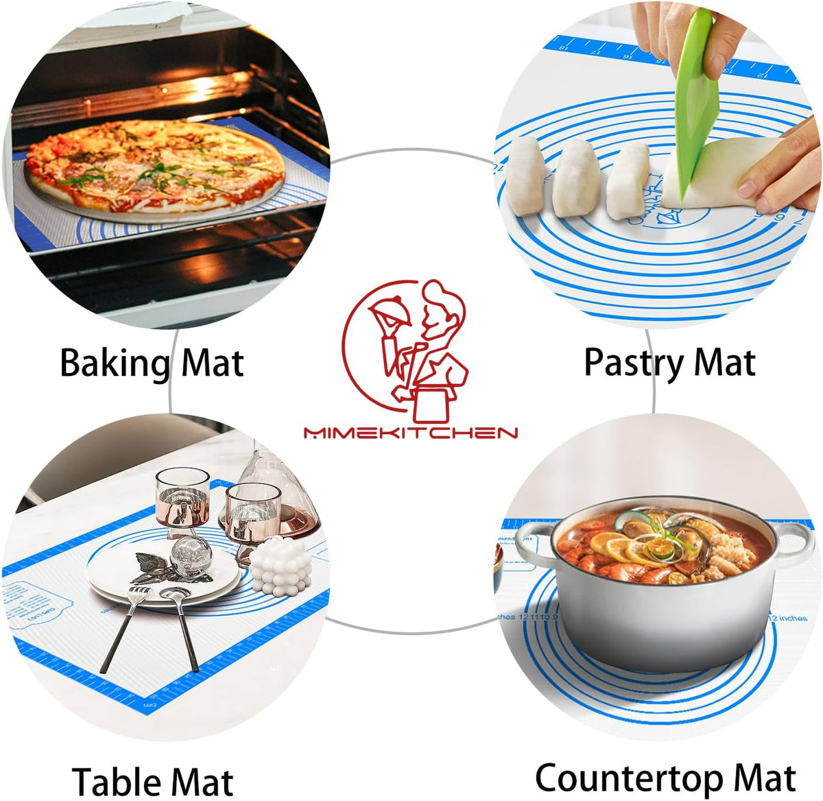Silicone Pastry Mat for Dough Rolling, Silicone Baking Mat with Measurement for Baking Pie Crust, Pizza &amp; Cookies, Non stick &amp; Non Slip Silicone Mat, Blue 28X20INCH