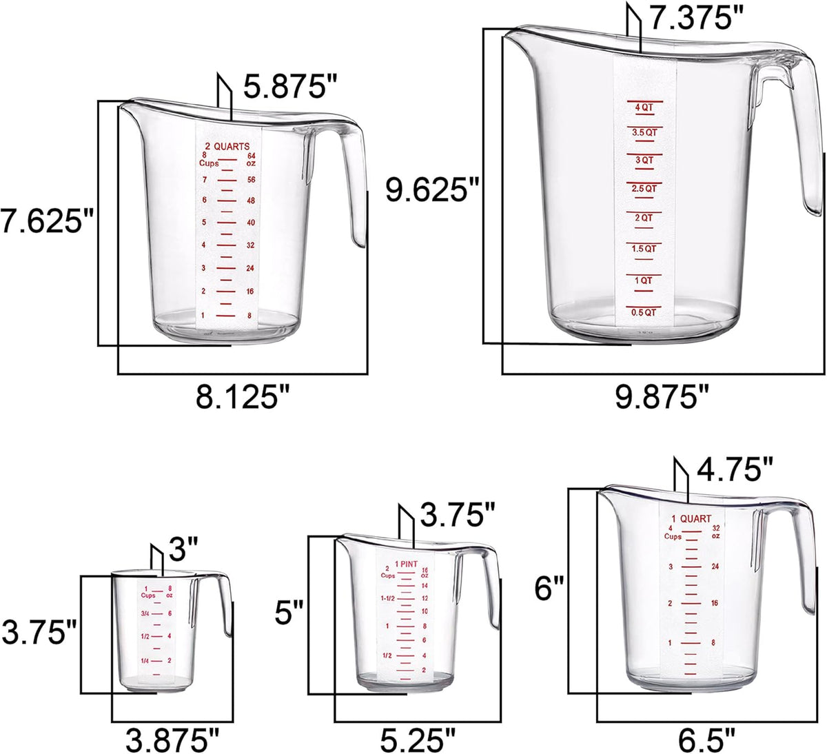Amazing Abby - Melissa - Unbreakable Plastic Measuring Cups (5-Piece Set), Food-Grade Measuring Jugs, 1/2/4/8/16-Cup Capacity, Stackable and Dishwasher-Safe, Great for Oil, Vinegar, Flour, More