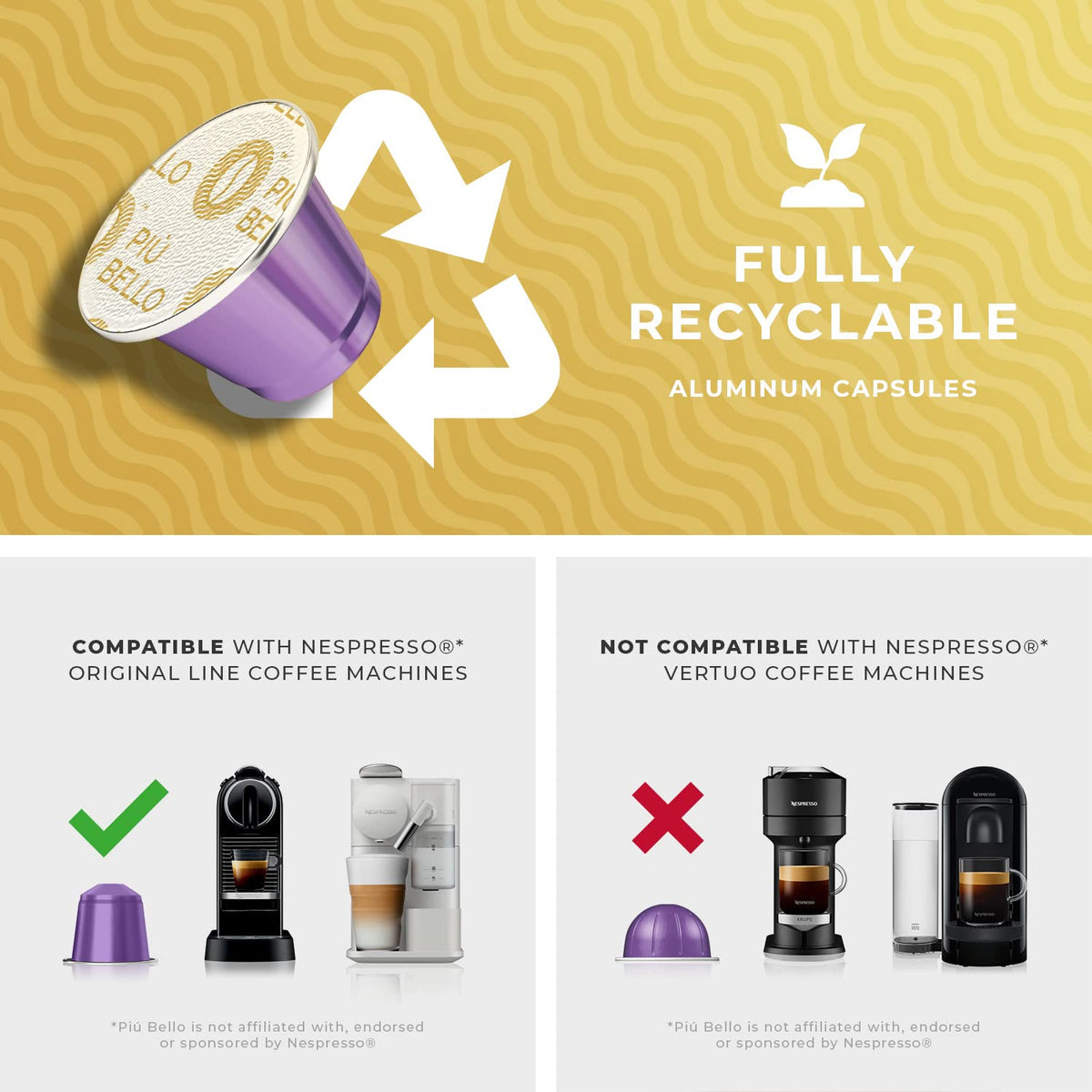 Piu Bello Roga Espresso Coffee Pods for Nespresso Original Machines – Compatible Capsules Pack – Rich &amp; Balanced Taste – Strong Italian Espresso Flavor – Kosher Certified (60 Count, Single Flavor)