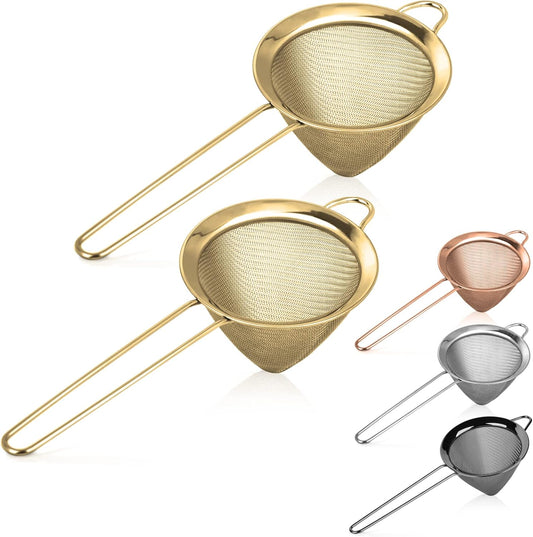 2 Pack Stainless Steel Small Food Strainer, Fine Mesh Sieve with Long Handle, Cocktail Strainer For Cocktails, Tea Herbs,