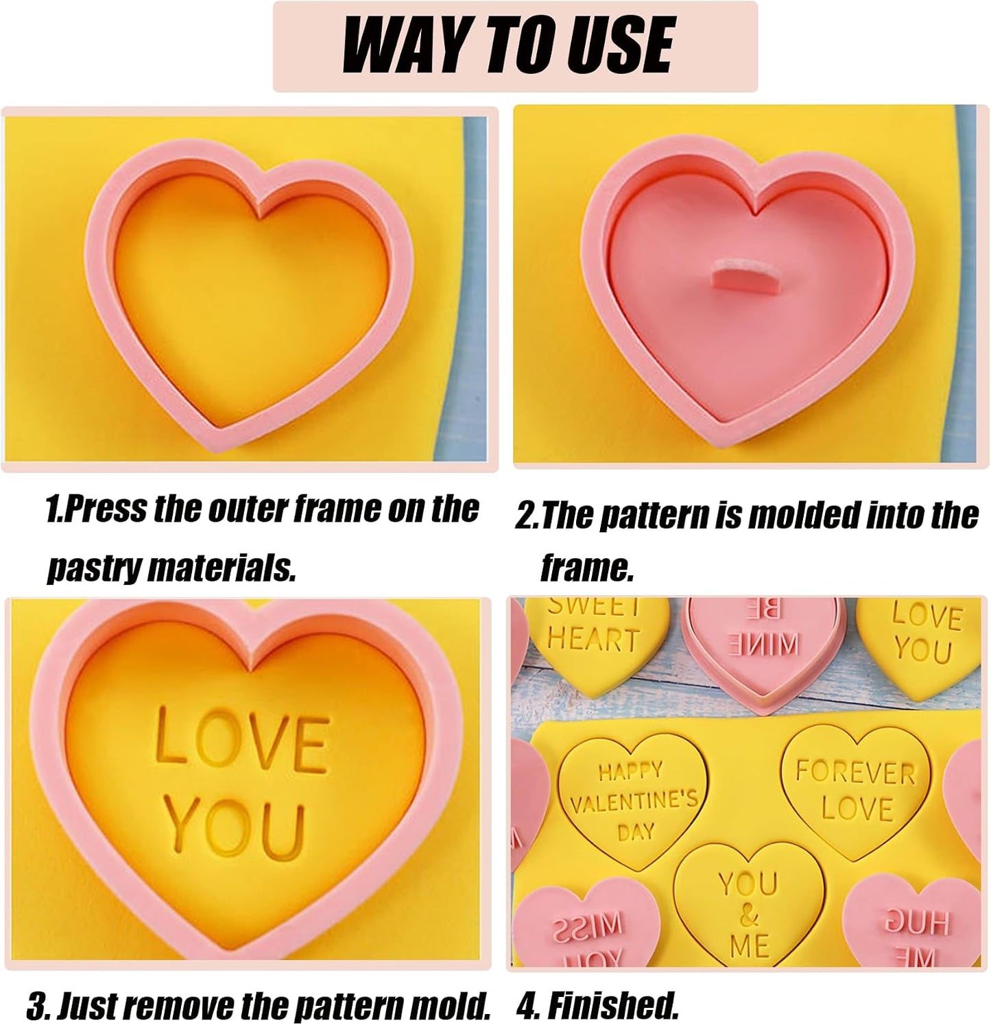Heart Cookie Cutter Set, 10 Pcs 3D Pressable Biscuit Cutter and Stamps, Valentine's Day Cookie Molds Wedding Party DIY Cake Decorating Kit (B10)