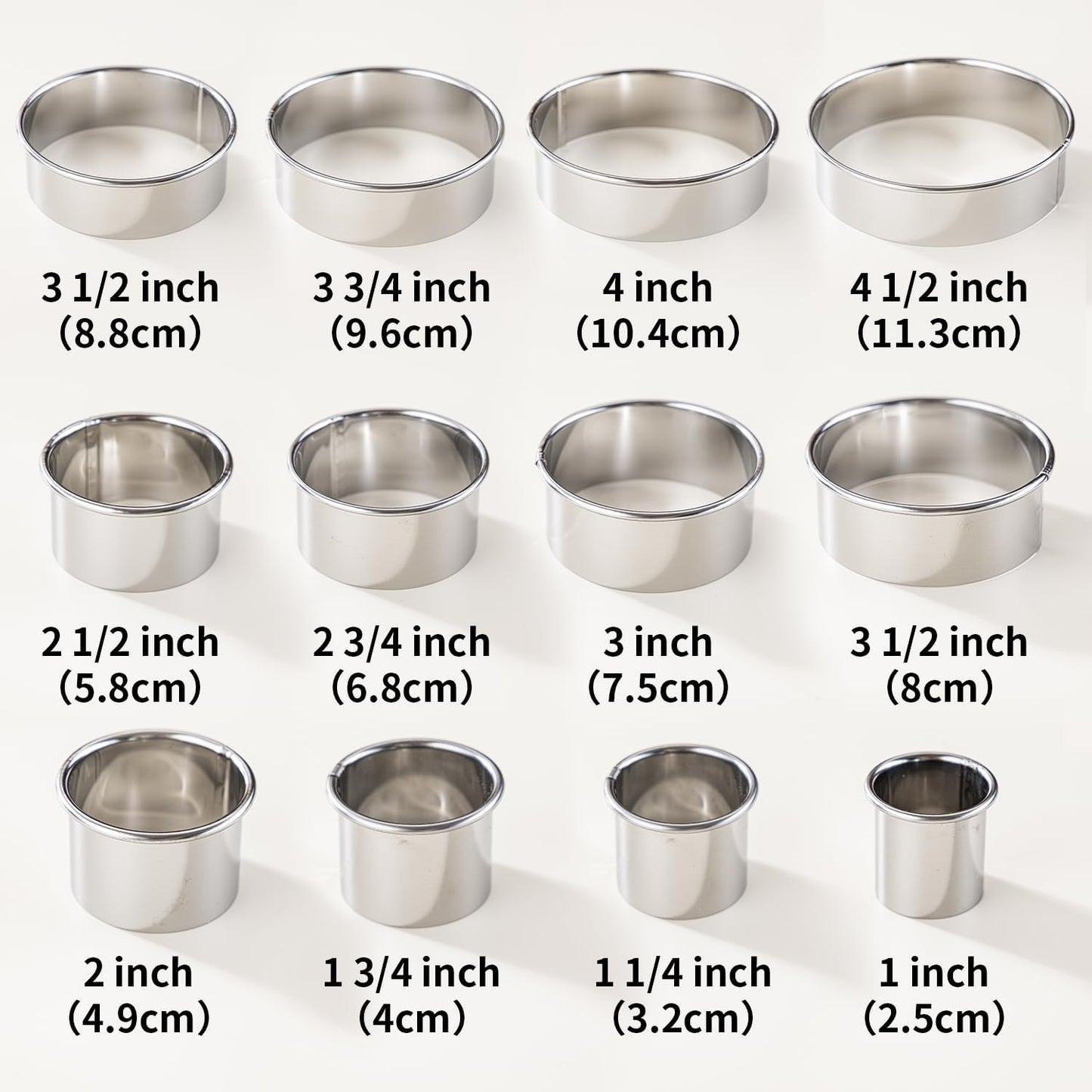 12 Pcs 304 Stainless Steel Biscuit Cutter Set - Round Cookie Cutters for Baking (1/2/3/4/5'') with Storage Box, Dough Pastry Cake Circle Cutting Ring Molds, Non-Rust, Dishwasher Safe &amp; 1.5‘’ High