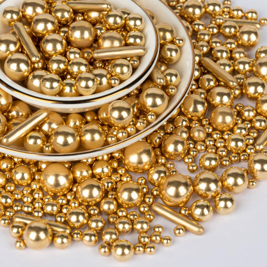 Twisweet Gold Pearl Rods Sprinkles, Edible Sugar Sprinkles for Cake Decorating Mix Size Candy Pearls for Baking Cake Topper