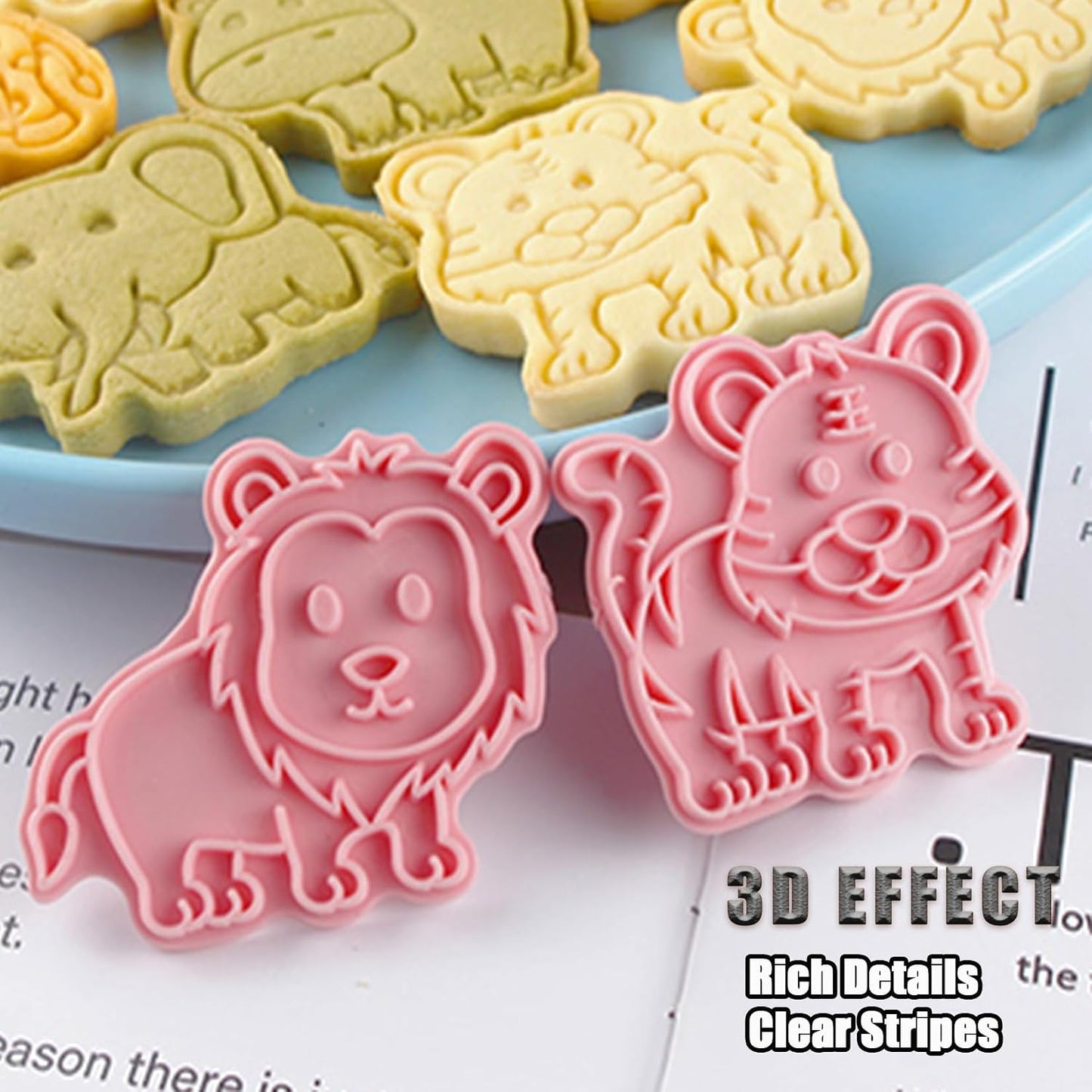 8 Pcs Animal Cookie Cutters Set Baking Molds 3D Animal Press type Cookie Cutter for Baking, Fondant, Cheese, and Pastries