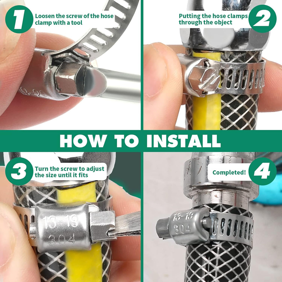 OURU 24PCS Hose Clamps Stainless Steel Adjustable 1/2"-3/4"(13-19mm) | Heavy Duty, Rust Resistant, Worm Gear Small Hose Clamp, Automotive, Pipe, Radiator Plumbing, Fuel Line