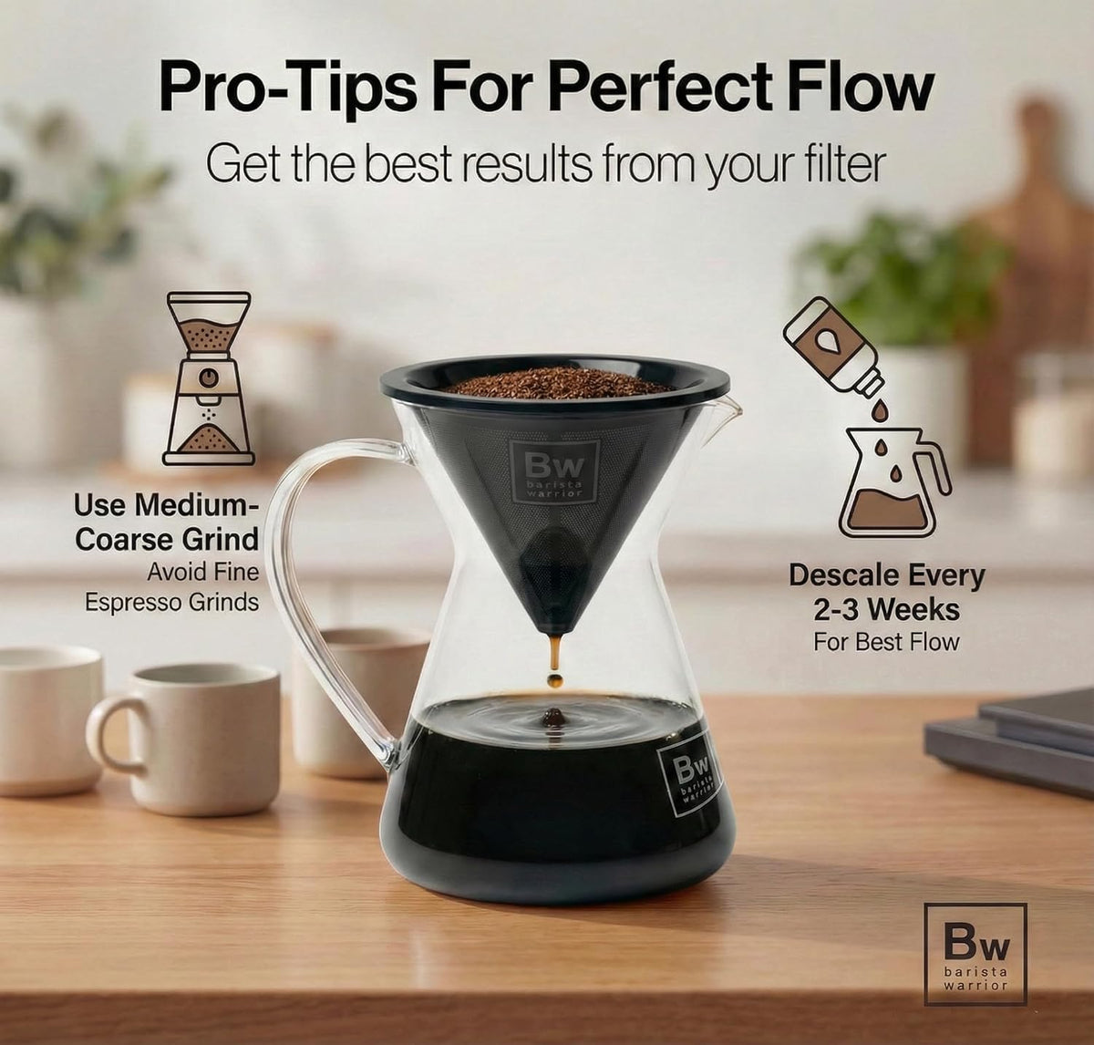 Barista Warrior Reusable Coffee Filter, Pour Over Dripper, Black
