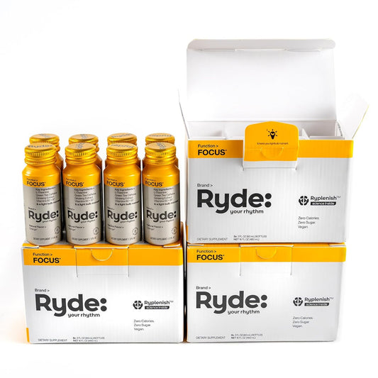 Ryde: Focus Shot | Orange Flavor | L-Theanine & Ginseng | Green Tea Caffeine | Vitamins B2 & B7 | 0 Calories, 0 Sugar | 2 FL