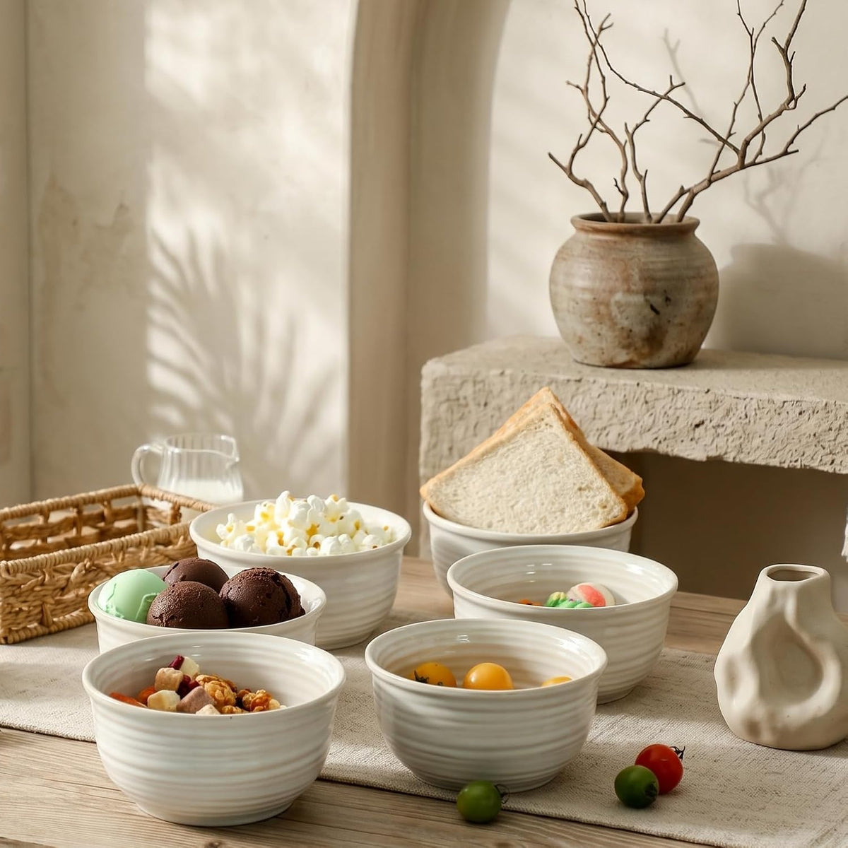 Ceramic Soup Bowls Set of 6, 20 Ounce Deep Creamy White Cereal Bowls, Microwave &amp; Dishwasher Safe, Perfect for Oatmeal, Pasta, Salad, Dessert &amp; Breakfast