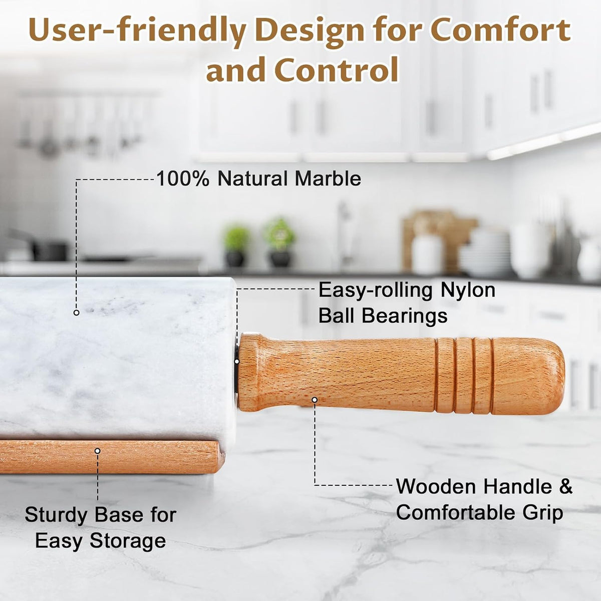 Marble Rolling Pin - 18.9" Marble Rolling Pins for Baking