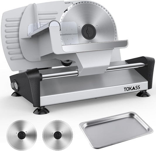 Meat Slicer Machine for Home, 200W Electric Food Slicer,Dual 7.5" Blades (Silver, 200W DC MOTOR)