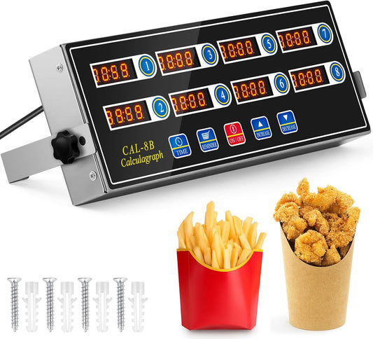 1 Pack 8-Channel Digital Kitchen Timer, Commercial Cooking Timer with Loud Alarm, Large LCD Display, for Restaurants,