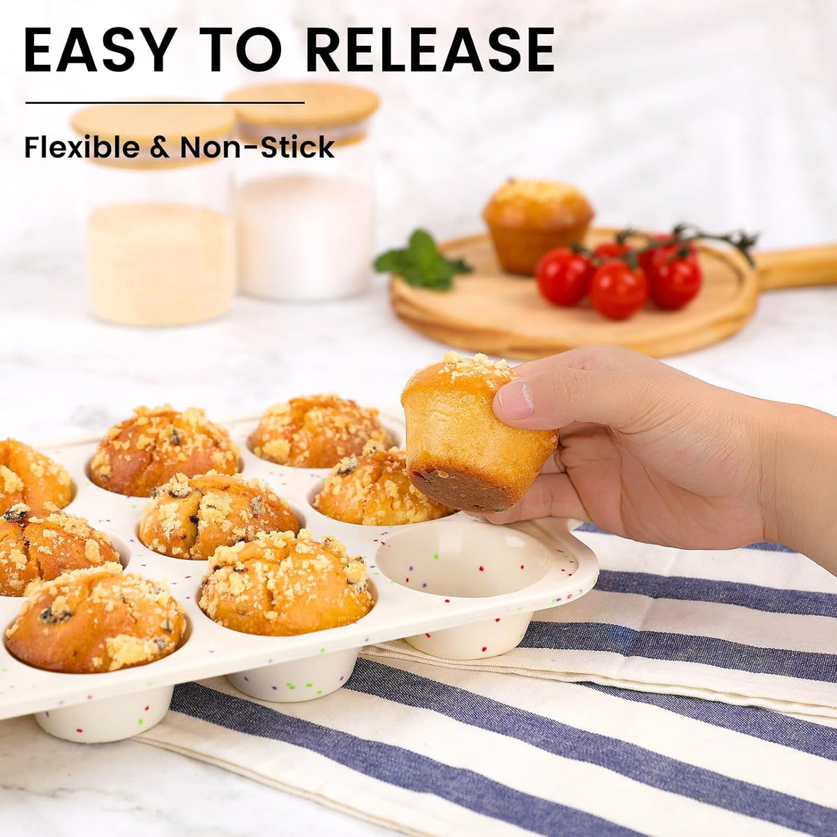 Vinino 1Pack Silicone Muffin Pan for Baking with Metal Reinforced Frame