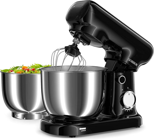 Stand Mixer with 3QT+3.5QT Dual Bowls, 10-Speed Electric 300W Food Mixer - Includes Egg Whisk, Dough Hook & Flat Beater for