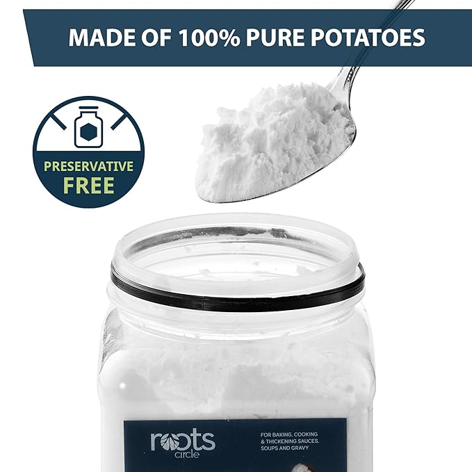 Roots Circle Gluten-Free Potato Starch | 1 Pack of 21oz Jar | No Preservatives or Artificial Ingredients | Kosher for Passover Thickener for Soups Stews, Gravies & Sauces