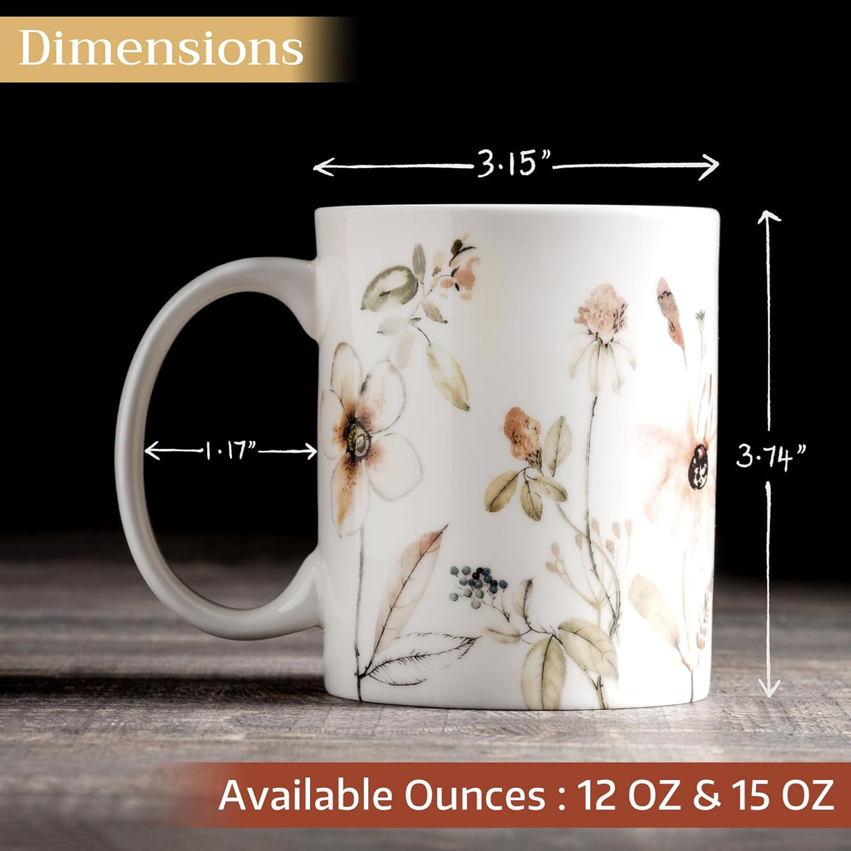 Maison d' Hermine Coffee Mug with Handles Fine Bone China Mugs Pack of Two Tea Cups for Hot Beverages Cappuccino Latte Home Restaurant Office Perfect for Gift (Ice Florals, 12 Ounce)