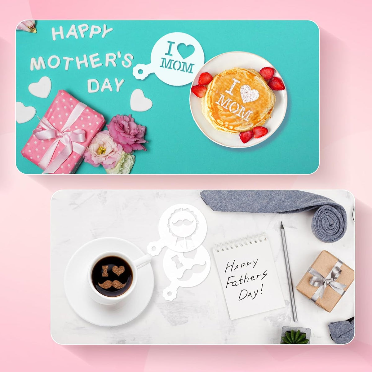 JULBEAR 36Pcs Mother's Father's Day Cookie Cake Stencil Templates | Reusable Mold Tools, Birthday Wedding Party Royal Icing Cake Coffee Dessert Decoration Supplies, Mother's Father's Day