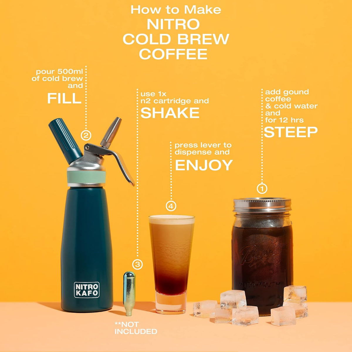 Nitro Cold Brew Maker, Nitro Diffuser Nozzle &amp; Cold Brew Maker, 1-Pint/0.5L