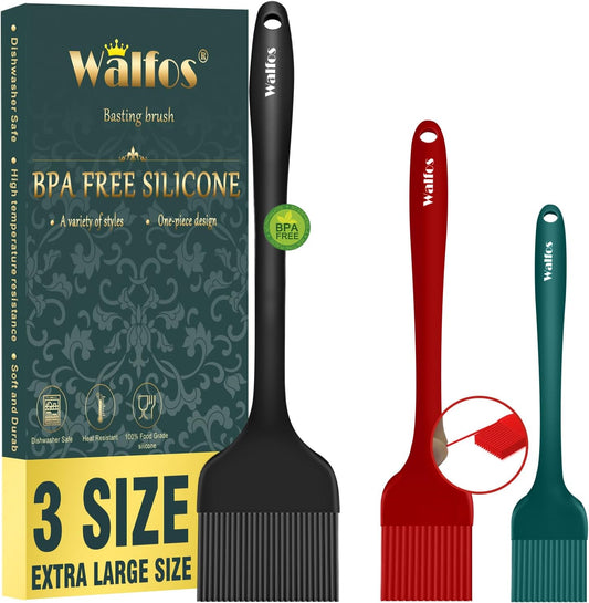Walfos 3 Size Basting Pastry Brush, Silicone Pastry Brushes for Barbecue, Baking, Desserts, Cooking Brush for Kitchen -