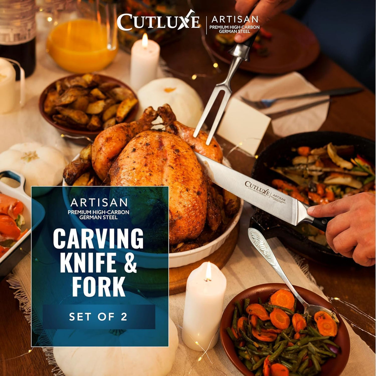 Cutluxe Turkey Carving Knife Set – Carving Fork &amp; Knife for Meat &amp; BBQ