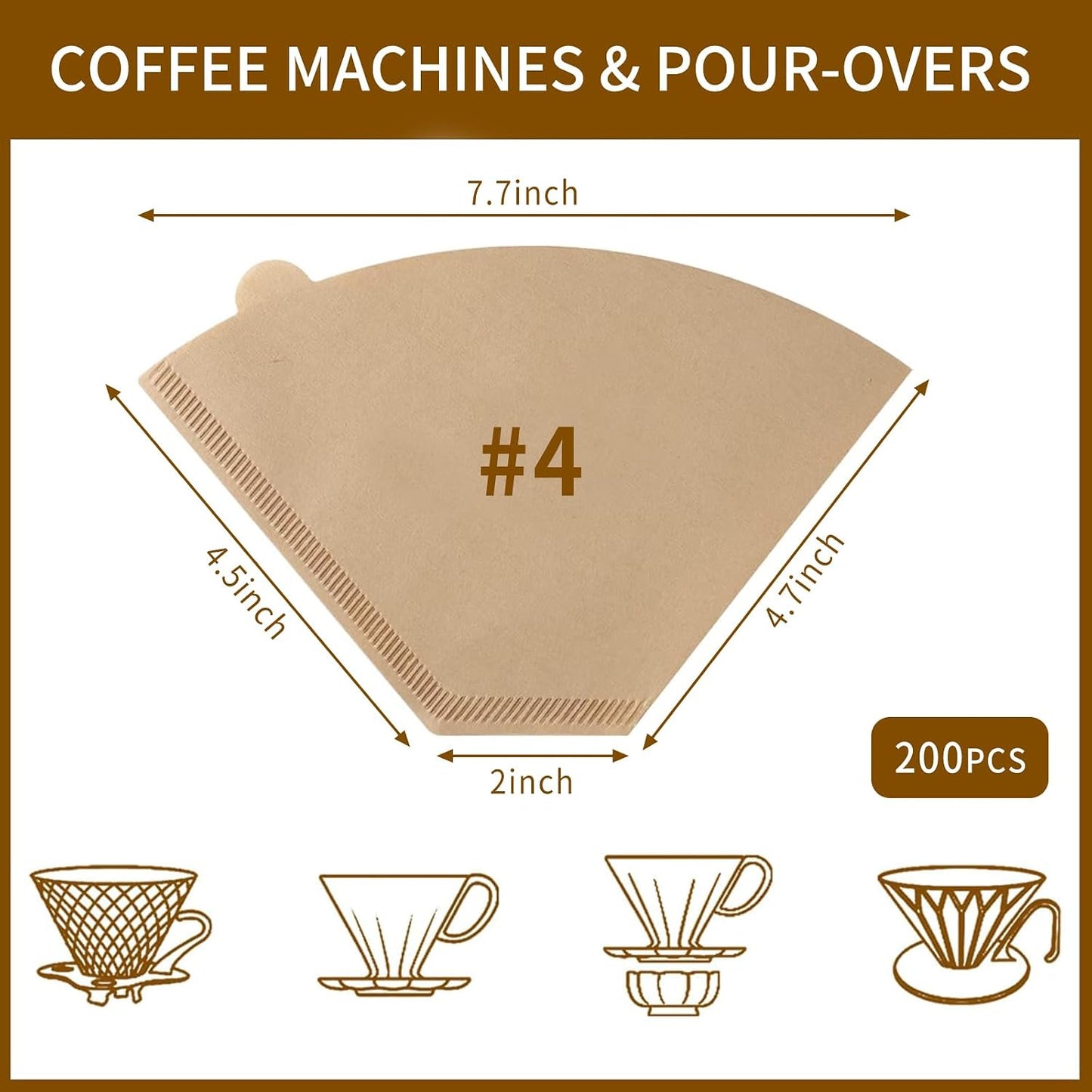 200 Count Coffee Filters #4, Cone Coffee Filter 8-12 Cup, Natural | Unbleached Natural，cone coffee filters