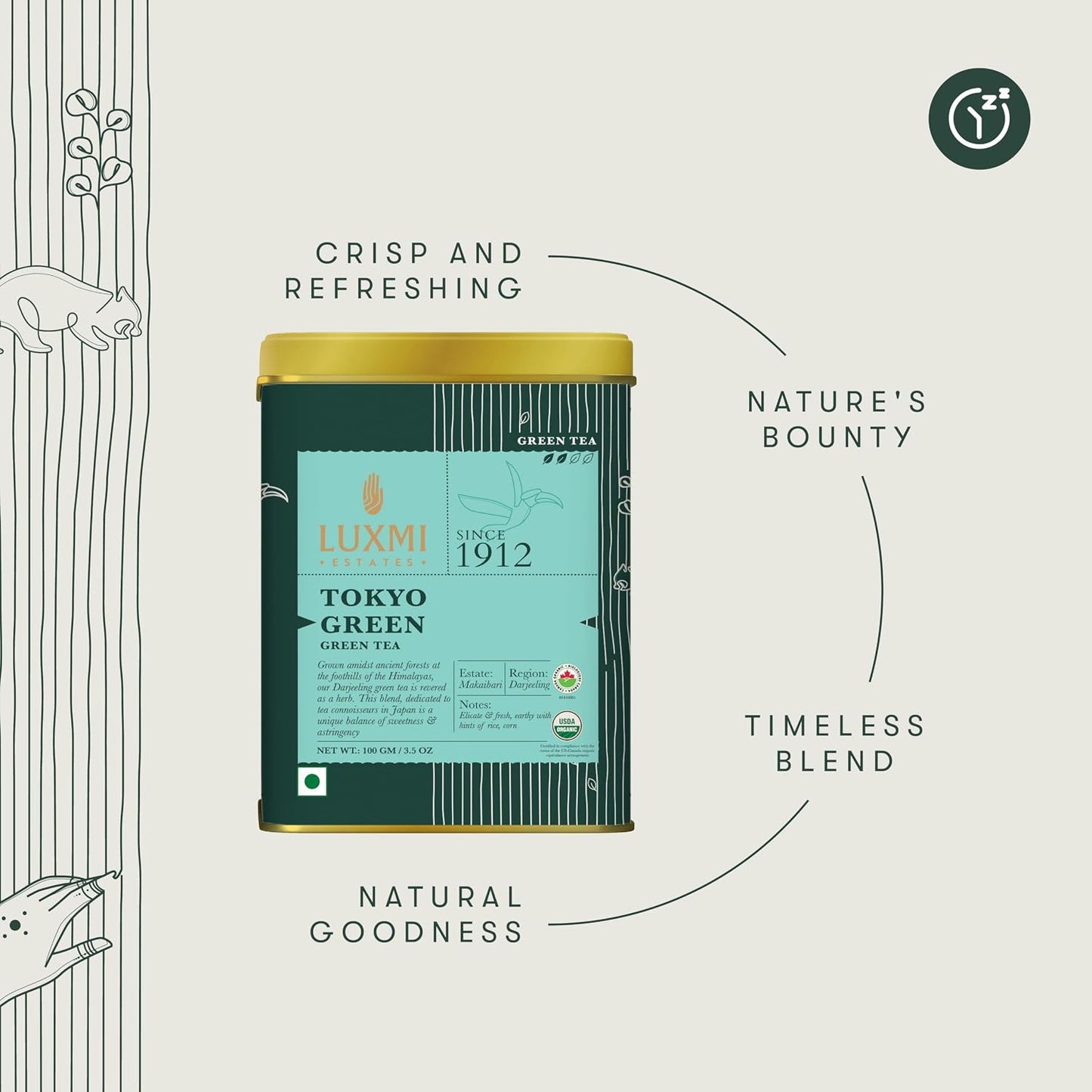 Luxmi Estates - Tokyo Green - Organic Makaibari Darjeeling Green Tea - Loose Leaf - 100g, 3.52 Oz (50 Cups) | From the Foothills of the Himalayas