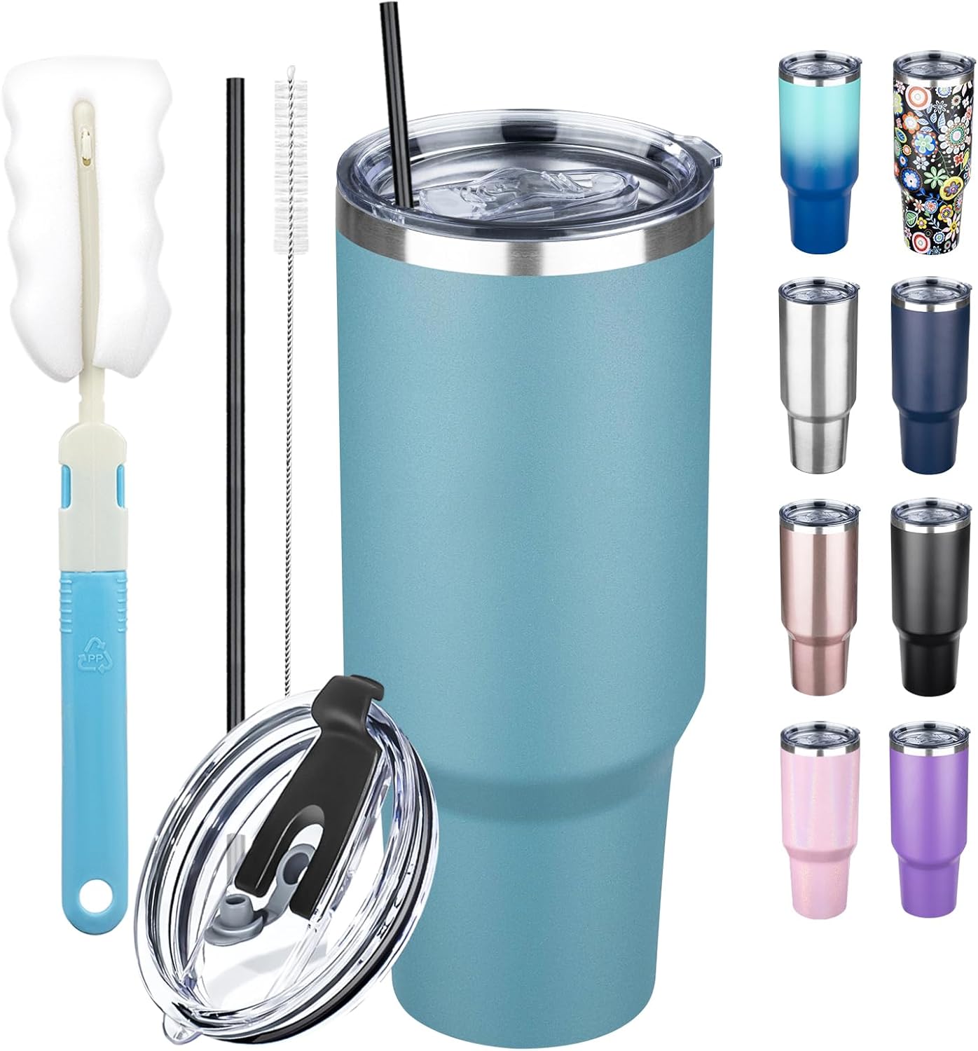40 oz Tumbler with Lids and Straws, Stainless Steel Insulated Coffee Tumbler, Double Wall Vacuum Ins