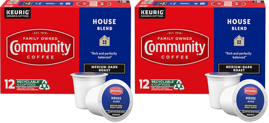 Community Coffee House Blend 12 Count Coffee Pods, Medium-Dark Roast, Compatible with Keurig 2.0 K-Cup Brewers, Box of 12