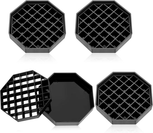Suclain 4 Pcs 4 Inch Coffee Drip Tray Black Plastic Octagon Coffee Countertop Drip Coaster with Honeycomb Grid for Drink Tea