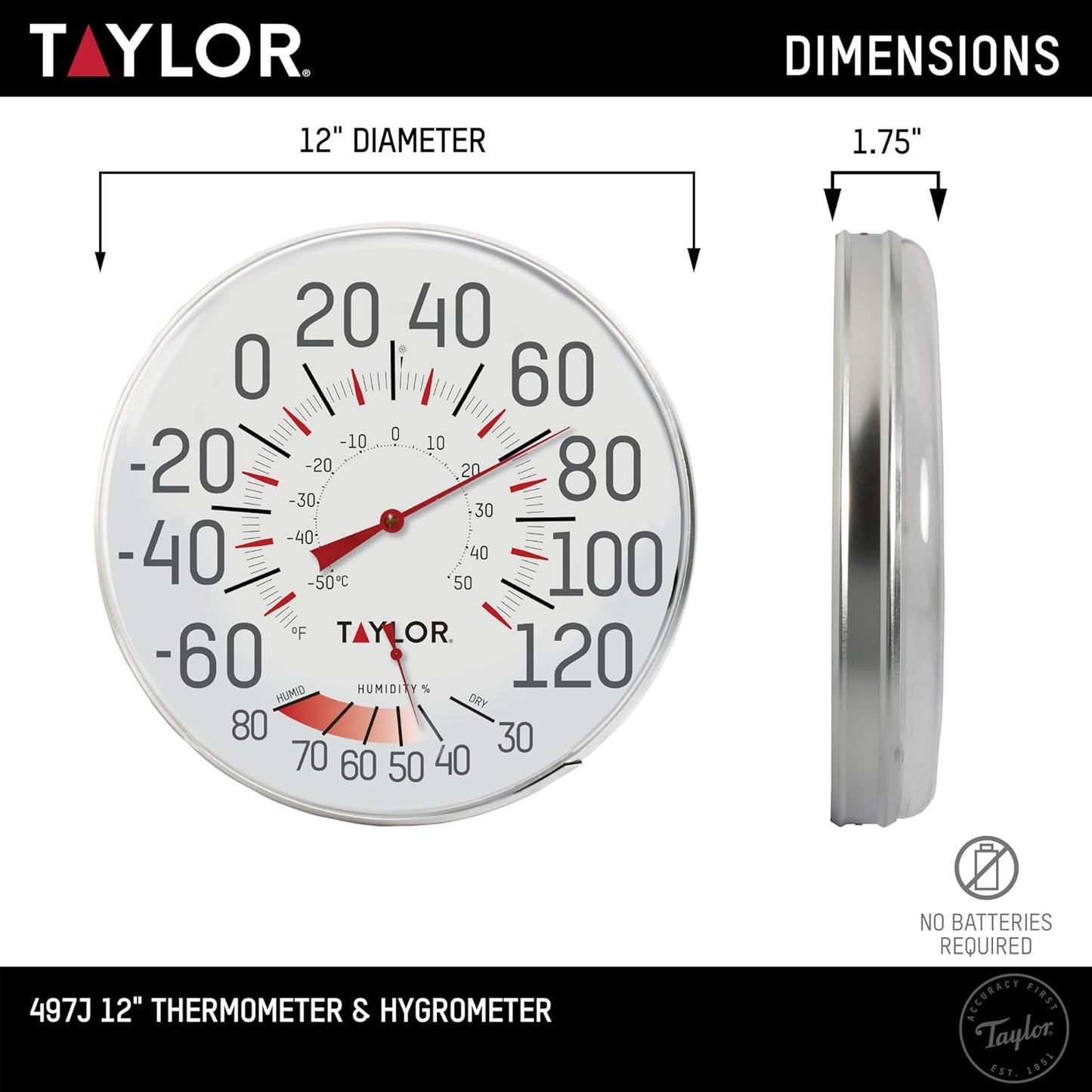 Taylor Precision Products Humidiguide Dial Thermometer (12-Inch), White, One Size
