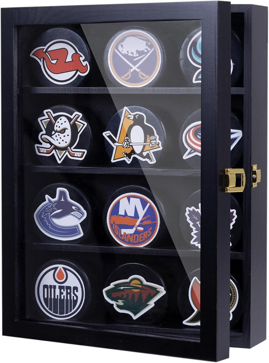 12pcs Hockey Puck Display Case,Puck Display Case,Hockey Puck Case Wall Mount,Hockey Puck Holder,Hockey Puck Display