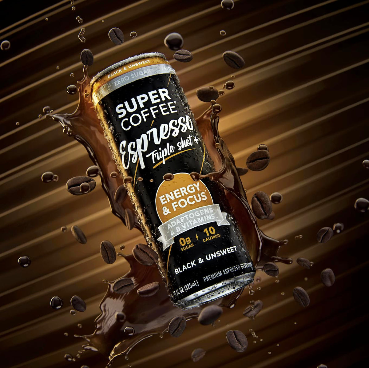 Super Coffee Espresso Triple Shot Black, 0g Sugar Cold Brew, 11oz 12Pk