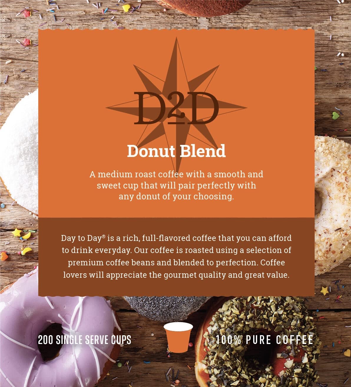 Day To Day Coffee Pods, Donut Blend Medium Roast, 200 Count Bulk | Keurig K-Cup compatible single serve pods. Bulk 200 count value pack for everyday home, office and breakroom coffee
