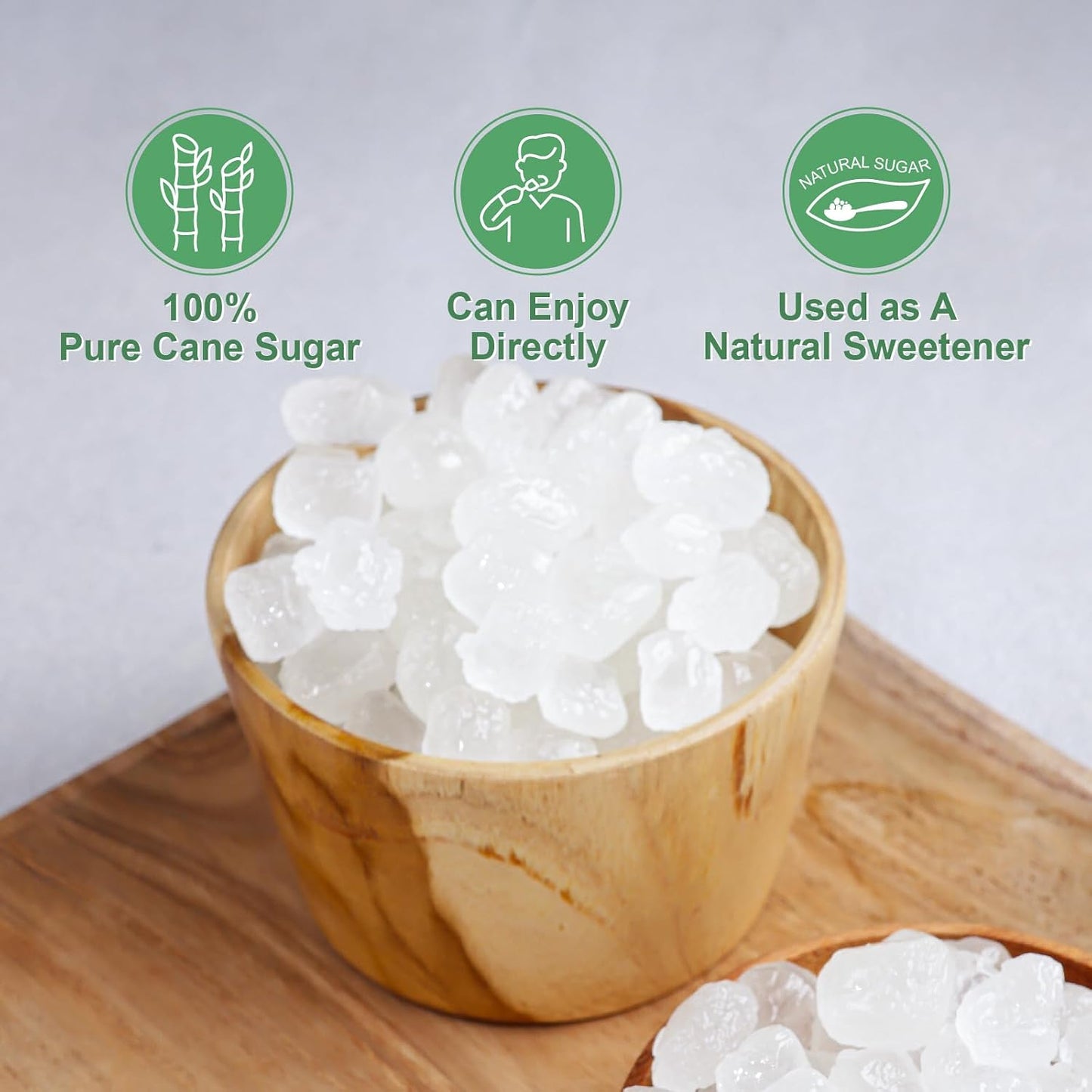 SUN RIGHT Natural Crystal Rock Sugar – Pure Cane Sweetener for Baking, Desserts, Tea, Coffee, Beverages, Herbal Soup &amp; Cooking – Unrefined, Non-GMO, Vegan | 2.2lb | Pack of 1
