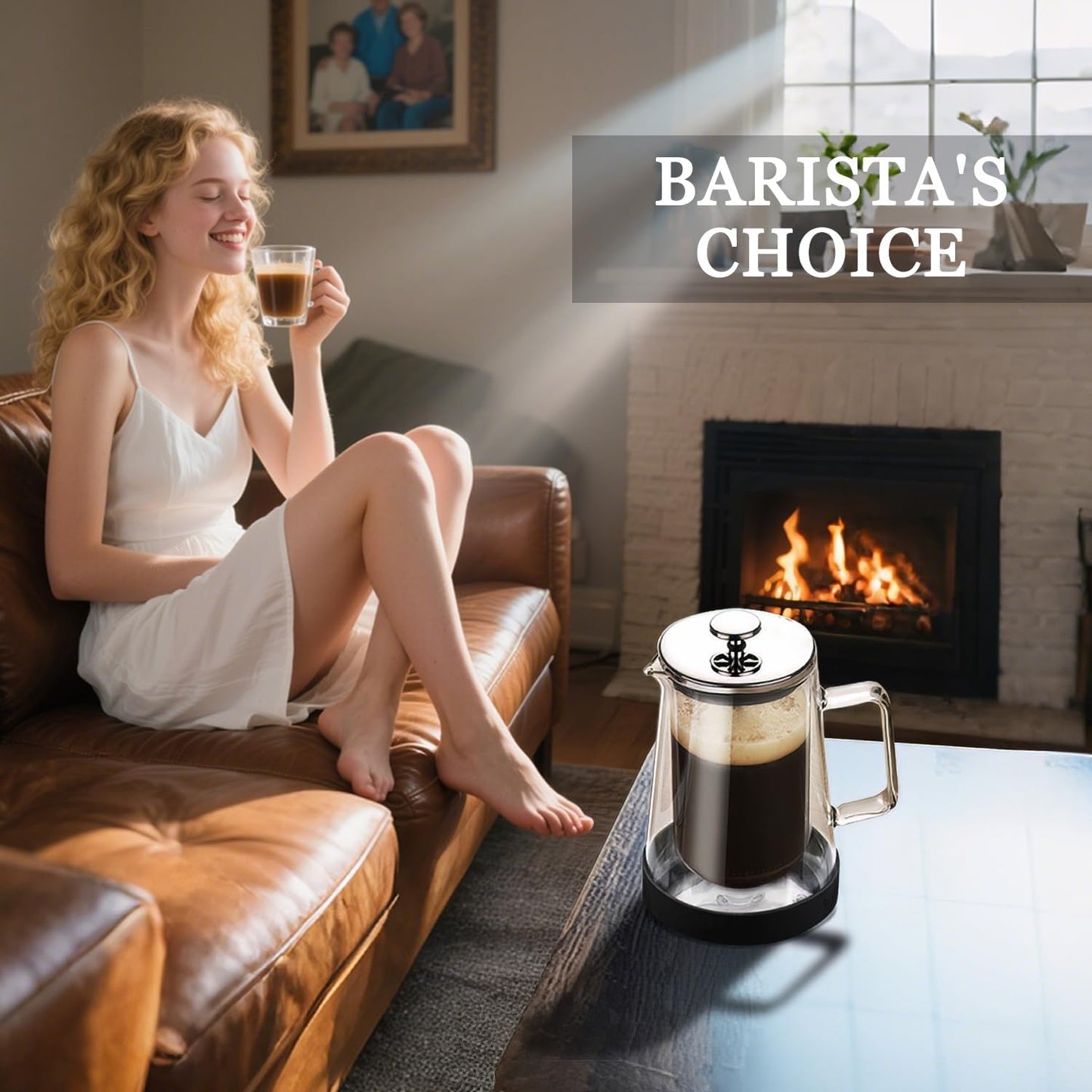 French Press Coffee Maker 34Oz - Double-Wall Insulated Borosilicate Glass - Ergonomic Handle - Coffee Gift - Tea &amp; Coffee Press