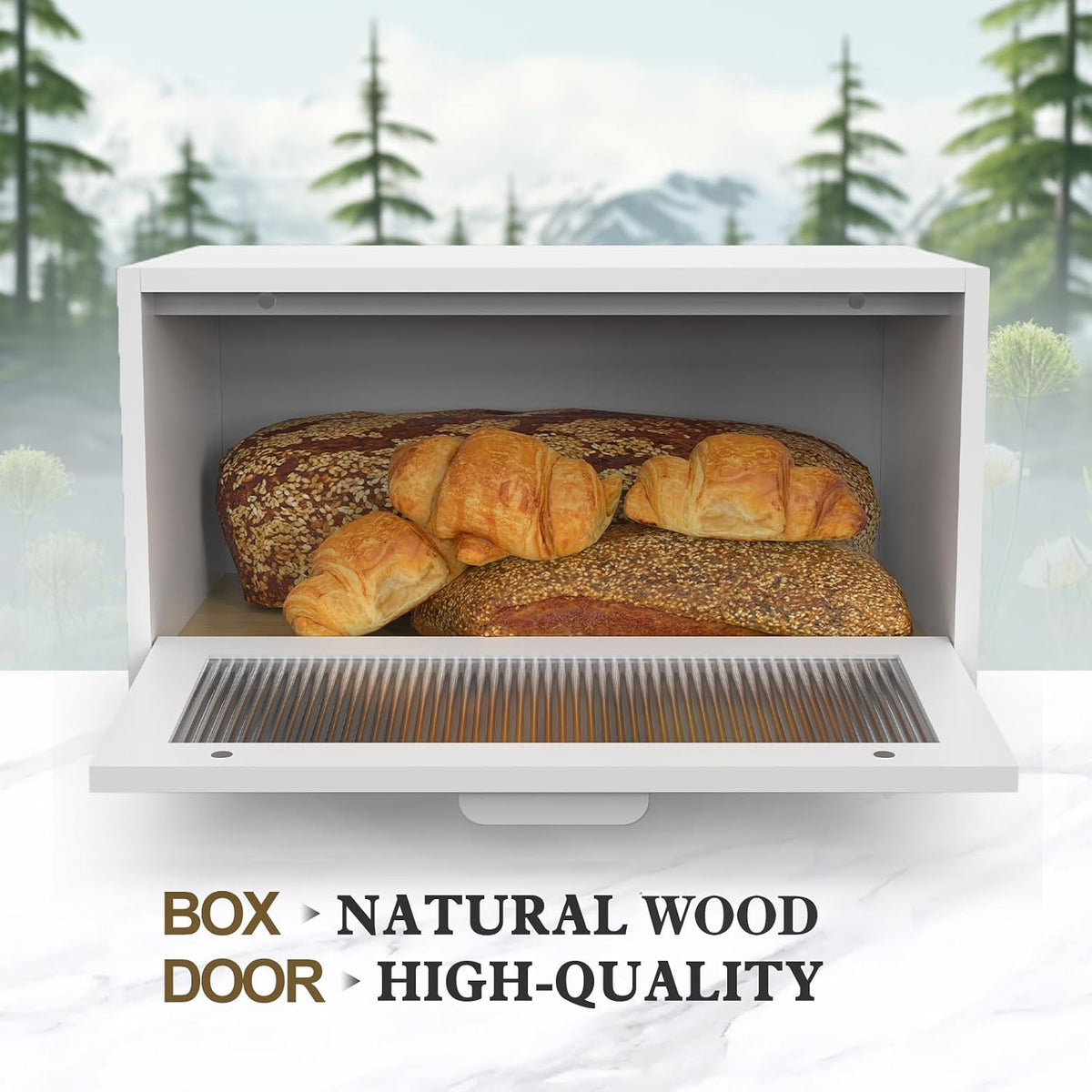 Bread Box for Kitchen Countertop Farmhouse Bread Holder Bread Storage Wooden Bread Container White